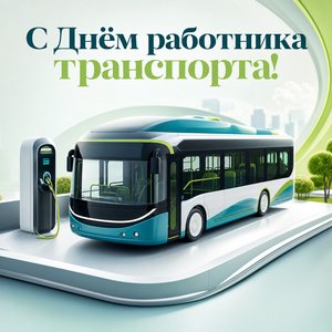 Открытка на День работника автомобильного и городского пассажирского транспорта с электробусом