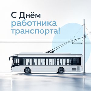 Открытка на День работника автомобильного и городского пассажирского транспорта с белым троллейбусом