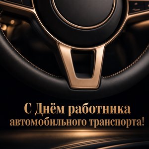 Открытка на День работника автомобильного транспорта с автомобильным рулём
