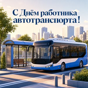 Открытка на День работника автомобильного транспорта с городским автобусом