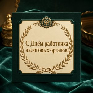 Открытка на День работника налоговых органов Российской Федерации с золотым лавровым венком