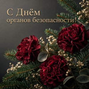 Открытка на День работника органов безопасности с бордовыми гвоздиками