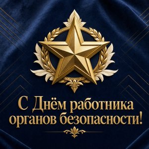 Открытка на День работника органов безопасности с золотой наградной звездой