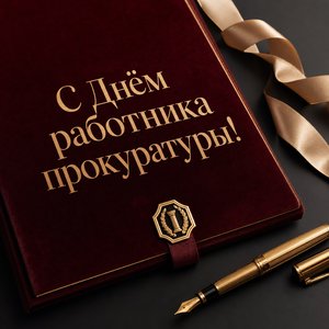 Открытка на День работника прокуратуры с бархатной папкой и золотым пером