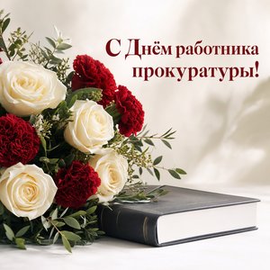 Открытка на День работника прокуратуры с белыми розами и гвоздиками