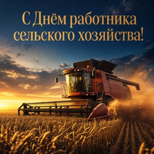 Открытка на День работника сельского хозяйства с комбайном