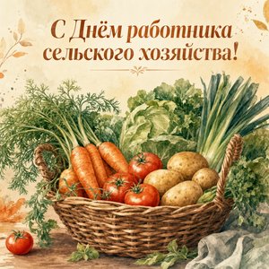 Открытка на День работника сельского хозяйства с корзиной овощей