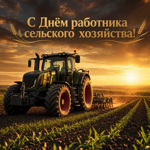 Открытка на День работника сельского хозяйства с трактором в поле