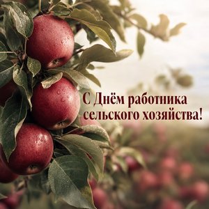 Открытка на День работника сельского хозяйства с яблоками в саду
