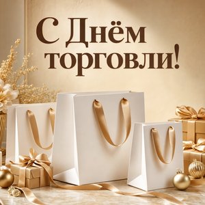 Открытка на День работника торговли с подарочными пакетами