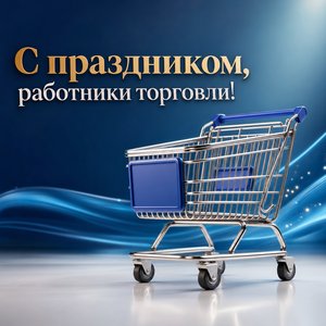 Открытка на День работника торговли с тележкой для покупок