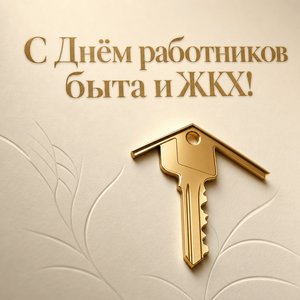Открытка на День работников бытового обслуживания населения и жилищно-коммунального хозяйства с золотым ключом