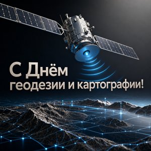Открытка на День работников геодезии и картографии со спутником GNSS