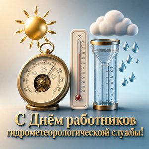 Открытка на День работников гидрометеорологической службы России с барометром, термометром и дождемером