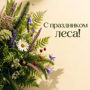 Открытка на День работников леса и лесоперерабатывающей промышленности с букетом из лесных цветов