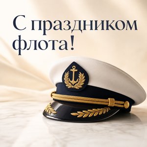 Открытка на День работников морского и речного флота с капитанской фуражкой