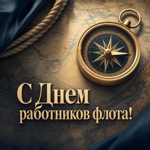 Открытка на День работников морского и речного флота с компасом и картой