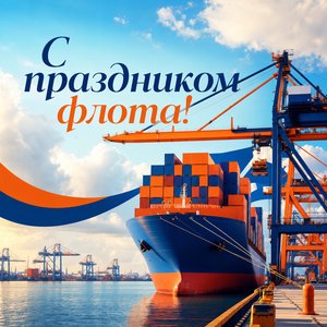 Открытка на День работников морского и речного флота с портовыми кранами