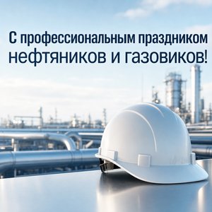 Открытка на День работников нефтяной и газовой промышленности с защитной каской