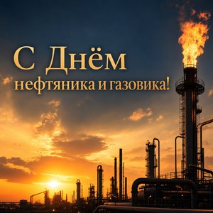 Открытка на День работников нефтяной и газовой промышленности с газовым факелом