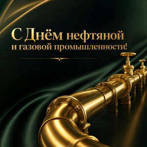 Открытка на День работников нефтяной и газовой промышленности с золотым трубопроводом