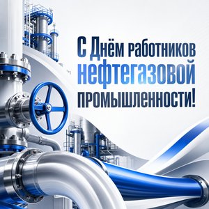Открытка на День работников нефтяной и газовой промышленности с технологичной схемой труб