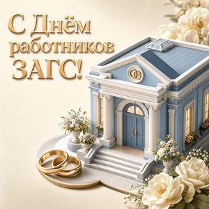 Открытка на День работников органов ЗАГС со зданием ЗАГС