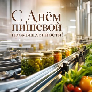 Открытка на День работников пищевой промышленности с производственным конвейером