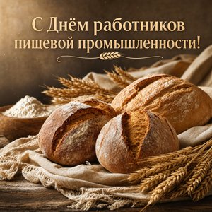Открытка на День работников пищевой промышленности с ремесленным хлебом