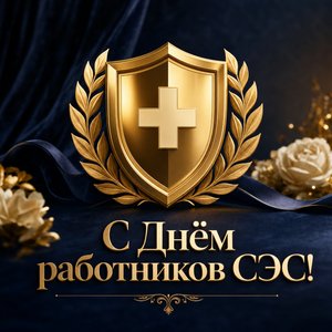 Открытка на День работников санитарно-эпидемиологической службы с золотым щитом
