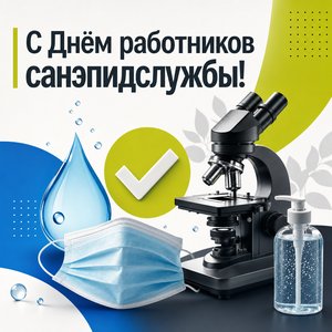 Открытка на День работников санитарно-эпидемиологической службы с санитарными символами