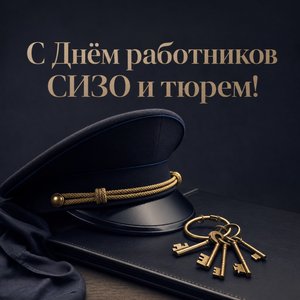 Открытка на День работников СИЗО и тюрем с форменной фуражкой и ключами