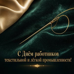 Открытка на День работников текстильной и легкой промышленности с золотой иглой