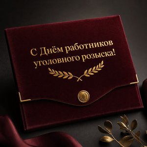 Открытка на День работников уголовного розыска с бархатной папкой дела