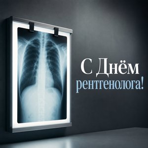Открытка на День рентгенолога с рентгеновским снимком лёгких