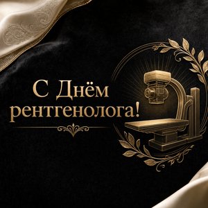 Открытка на День рентгенолога с золотым медицинским значком