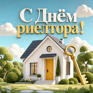 Открытка на День риелтора с 3D домиком и ключом