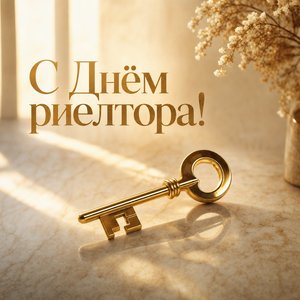 Открытка на День риелтора с золотым ключом от квартиры