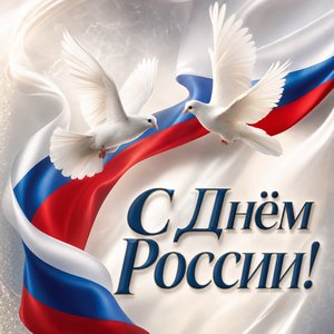 Открытка на День России с белыми голубями