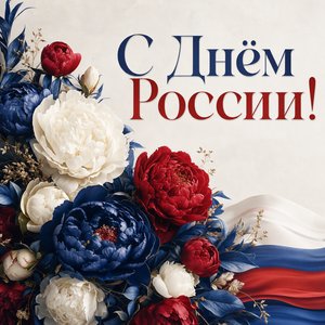 Открытка на День России с букетом пионов