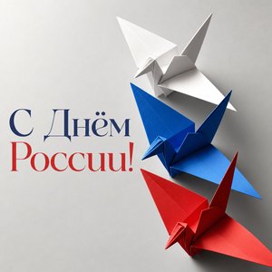 Открытка на День России с бумажными журавлями