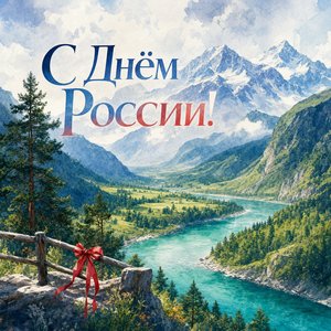 Открытка на День России с горами Алтая