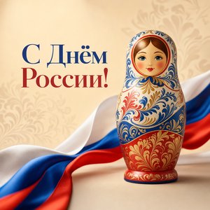 Открытка на День России с матрёшкой