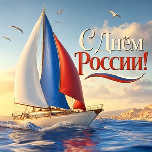 Открытка на День России с парусником