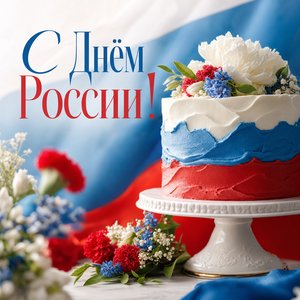Открытка на День России с праздничным тортом