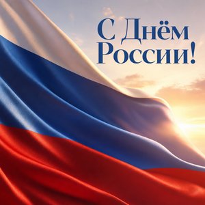 Открытка на День России с развевающимся флагом России
