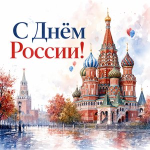 Открытка на День России с собором Василия Блаженного