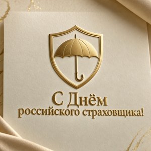 Открытка на День российского страховщика с золотым щитом и зонтом