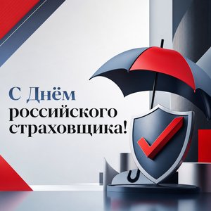Открытка на День российского страховщика со стилизованным зонтом и знаком защиты