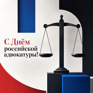 Открытка на День российской адвокатуры с графичными весами правосудия
